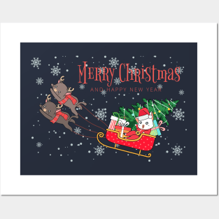 Cool Santa Cat - Happy Christmas and a happy new year! - Available in stickers, clothing, etc Posters and Art